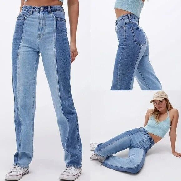 PacSun Denim - PacSun 90s Eco Two-Tone High Rise Colorblock Patch Boyfriend Jeans Women's 24